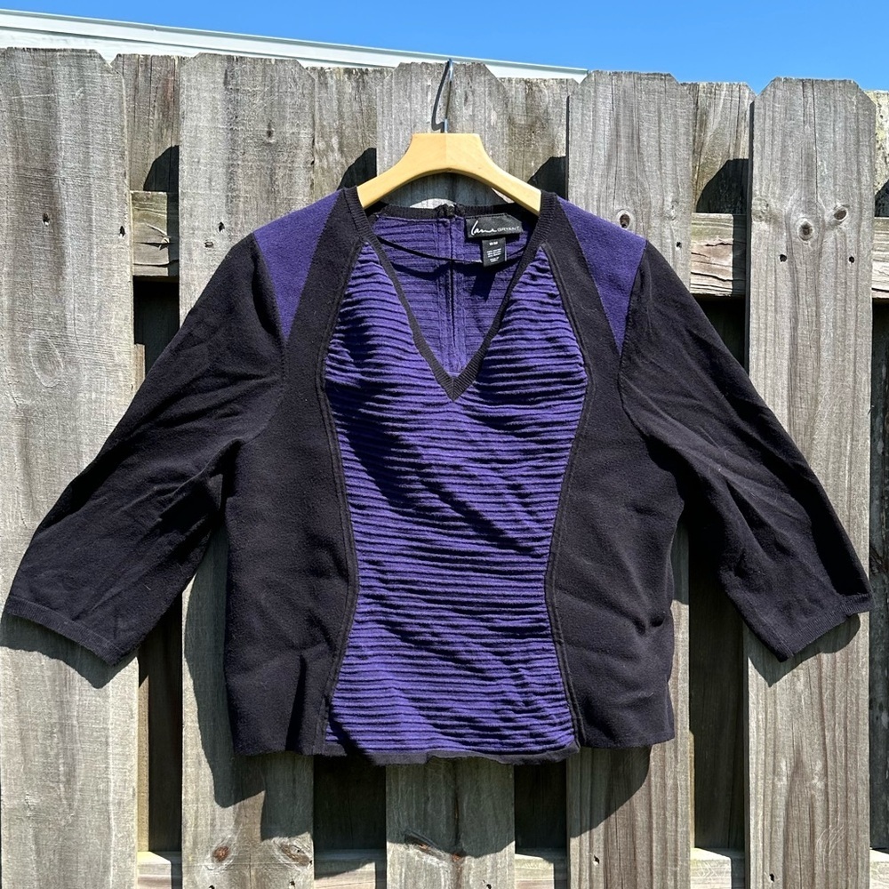 Lane Bryant V-Neck Knit Sweater Top Plus Color Block Black Purple 💜🖤